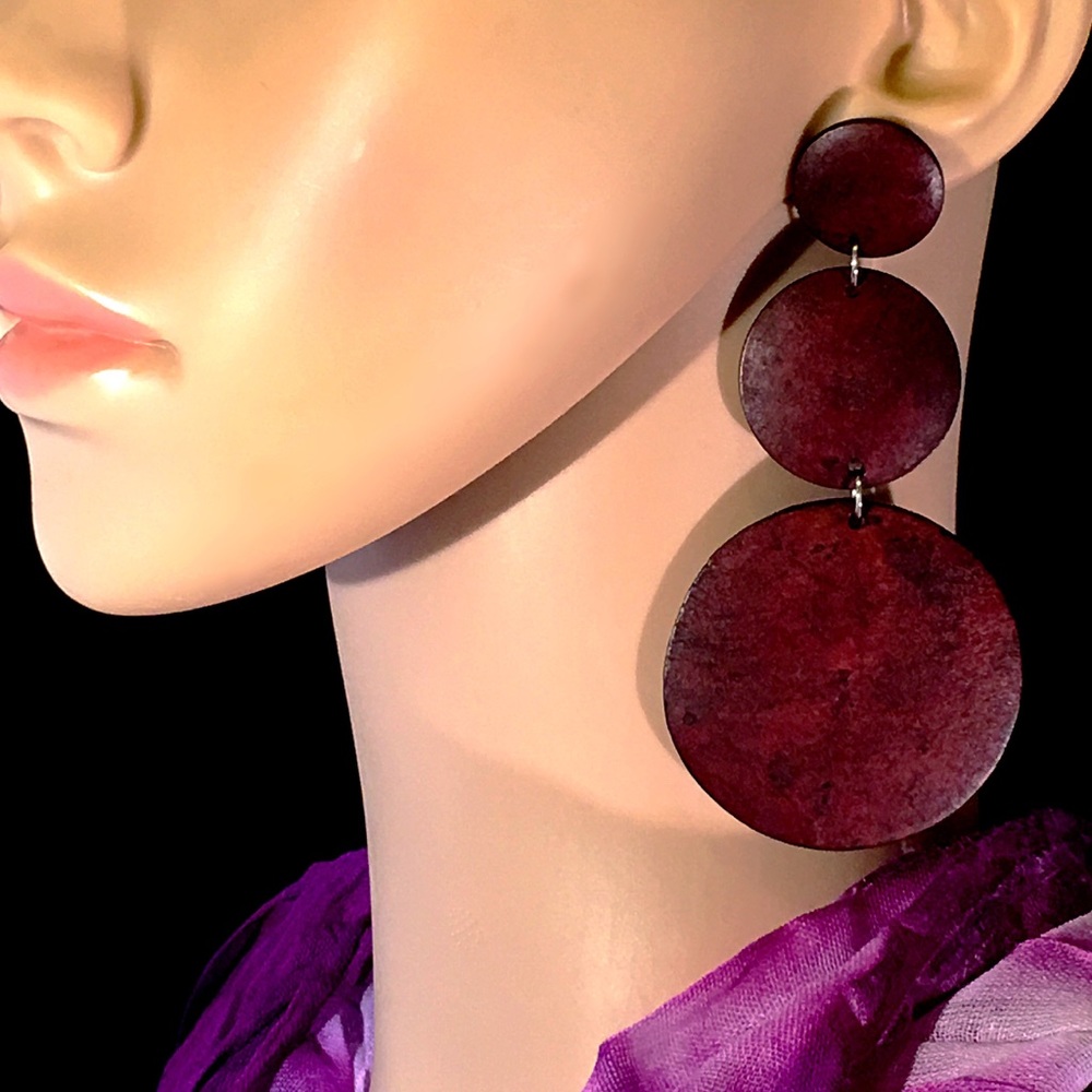 🌴🌅Natural Dark Wood, Circle Earrings🌅🌴